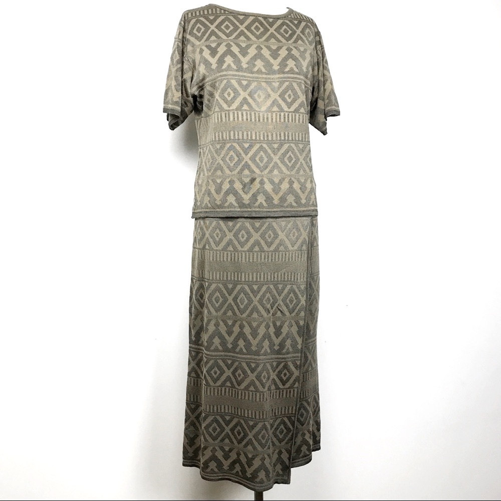VTG Y2K Nature Earth Goddess Eco Green Southwestern Sweater Midi Skirt Set S